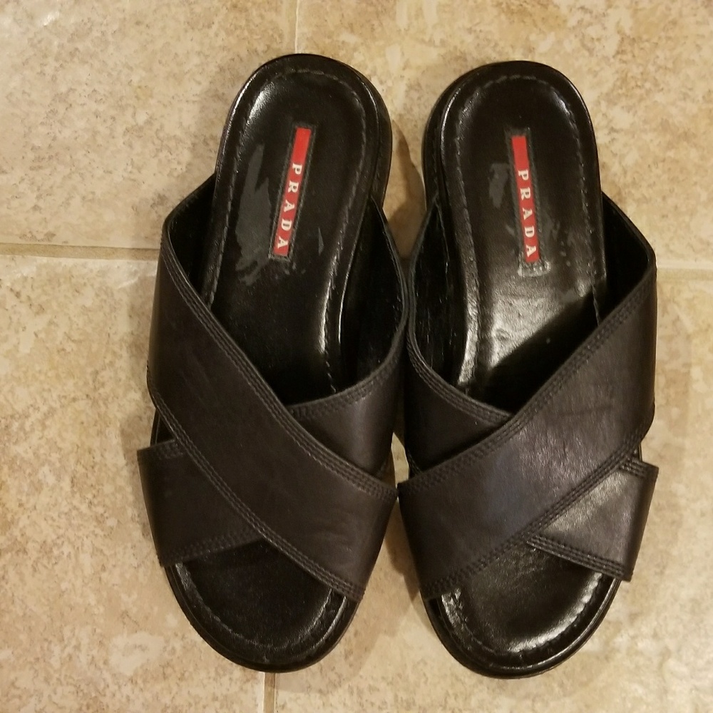 Prada black leather sandles